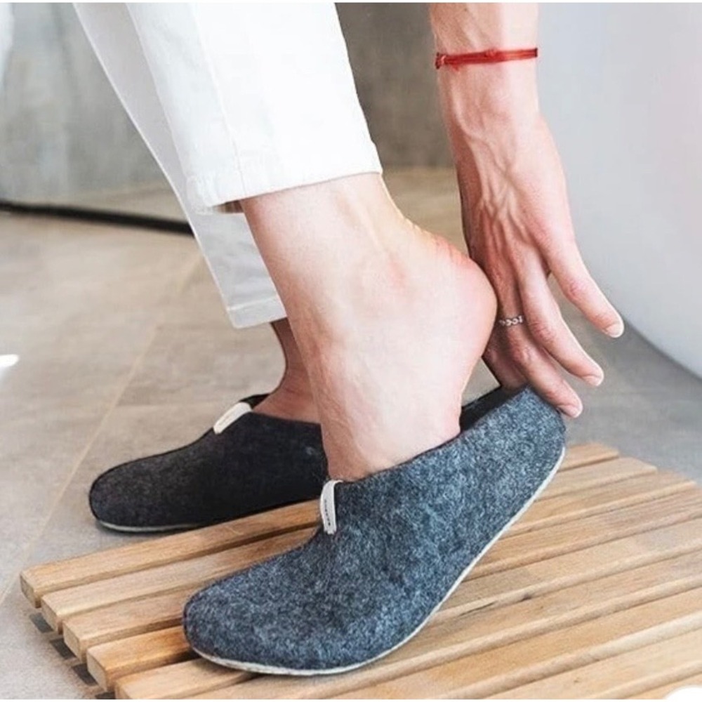 BAABUK Mel Dark Grey Wool Slippers Size 43